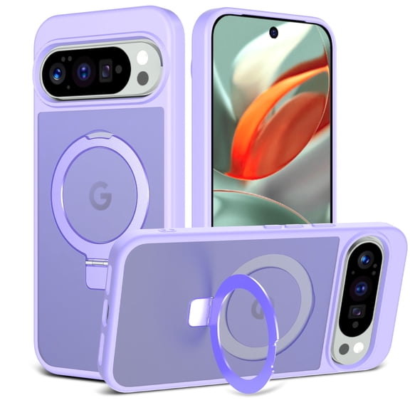 Allytechgroup for Google Pixel 10A Case with Magnetic Ring Holder, Matte Back Cover Compatible with Magsafe Kickstand Anti-Scratch Non-Slip TPU PC Bumper Case for Women Men, Lightpurple