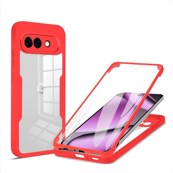 Allytechgroup for Google Pixel 10A Case with Screen Protector, Full Body Protection Slim Lightweight Anti-Fingerprint Scratch Resistant Clear Cover for Google Pixel 10A, Red
