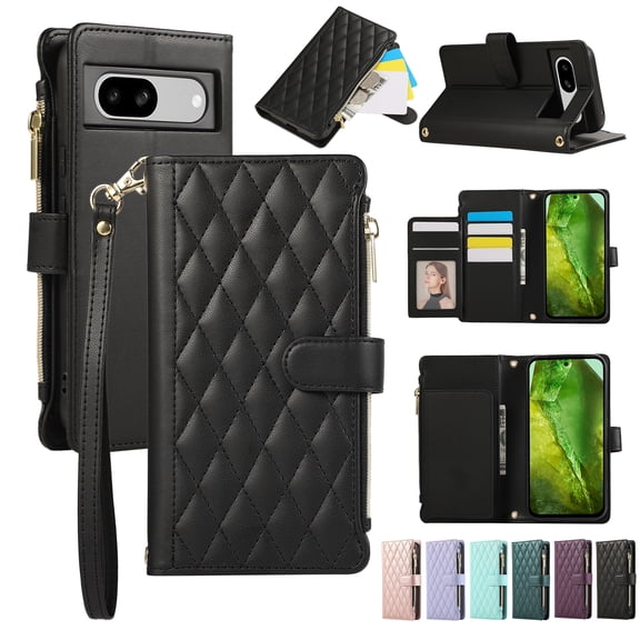 Allytechgroup Google Pixel 6 Pro Wallet Case with Cards Holder Zipper Pocket, RFID Blocking Hand Wrist Shoulder Strap Stylish Girls Women Phone Case for Google Pixel 6 Pro, Black