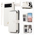 thumbnail image 1 of Allytechgroup for Google Pixel 6 Pro Wallet Case, Premium PU Leather Magnetic Buckle Zipper Pocket Card Slots Flip Stand Protective Cover with Hand Strap & Shoulder Strap - White, 1 of 12