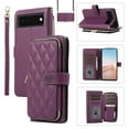 thumbnail image 1 of Allytechgroup for Google Pixel 6 Wallet Case, Premium PU Leather Magnetic Buckle Zipper Pocket Card Slots Flip Stand Protective Cover with Hand Strap & Shoulder Strap - Darkpurple, 1 of 12