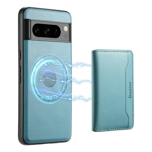 Allytechgroup Google Pixel 6A Magnetic Back Cover Case with Magnetic Cards Holder, Detachable Cards Slots Retro Leather Case Shockproof Wireless Charging Phone Case for Google Pixel 6A, Blue