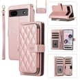 thumbnail image 1 of Allytechgroup for Google Pixel 6a Wallet Case, Premium PU Leather Magnetic Buckle Zipper Pocket Card Slots Flip Stand Protective Cover with Hand Strap & Shoulder Strap - Rosegold, 1 of 12