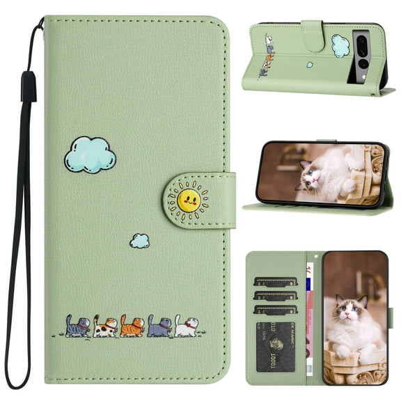 Allytechgroup for Google Pixel 7 Pro  Wallet Cover, Google Pixel 7 Pro  Wallet Case with Strap, PU Leather Shock Absorption Folio Flip Stand Card Slots Wallet Magnet Cover Case - Green