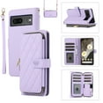 thumbnail image 1 of Allytechgroup for Google Pixel 7 Wallet Case, Premium PU Leather Magnetic Buckle Zipper Pocket Card Slots Flip Stand Protective Cover with Hand Strap & Shoulder Strap - Purple, 1 of 12