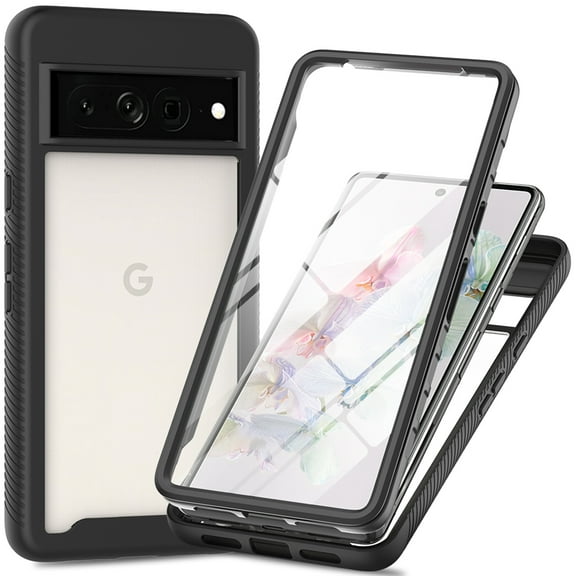 Allytechgroup for Google Pixel 8 Case with Build in Screen Protector, Crystal Clear TPU Full Body Protective Shockproof Anti-Yellow Bumper Slim Fit Shell Case for Google Pixel 8 - Black