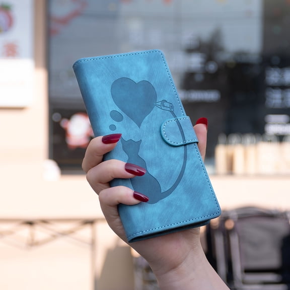 Allytechgroup Google Pixel 8 Pro Case Wallet, Cute Cat Heart Stylish PU Leather Flip Cover Stand Magnetic Closure Bumper Shockproof Phone Case for Google Pixel 8 Pro, Blue