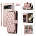 thumbnail image 1 of Allytechgroup for Google Pixel 8 Pro Wallet Case, Premium PU Leather Magnetic Buckle Zipper Pocket Card Slots Flip Stand Protective Cover with Hand Strap & Shoulder Strap - Rosegold, 1 of 12