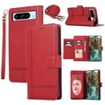 thumbnail image 1 of Allytechgroup Google Pixel 8 Wallet Case, With Hand Wrist Crossbody Shoulder Strap Makeup Mirror Retro PU Leather Stand Shockproof Folio Flip Cards Slots Cover for Googe Pixel 6, Red, 1 of 7