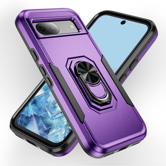 Allytechgroup for Google Pixel 8A Case Cover, with Ring Holder Stand Hybrid Rugged Protective Shockproof Bumper Phone Case for Google Pixel 8A - Purple