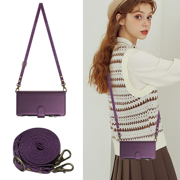 Allytechgroup for Google Pixel 8A Case, Support Wireless Charging PU Leather Shell with Credit Card Slots Shoulder Strap Shockproof Full Body Cover Bumper for Women Girls, Darkpurple