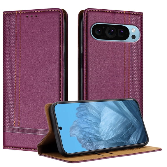 Allytechgroup Google Pixel 9 Case Wallet, Business Type Case Premium PU Leather Retro Flip Kickstand Cards Slots Shockproof Phone Case for Google Pixel 9, Purple