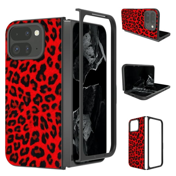 Allytechgroup Google Pixel 9 Pro Fold Case, Leopard Print Series Slim Fit Shockproof Rugged Drop Protection Hybrid Stylish Case Cover for Google Pixel 9 Pro Fold,Red