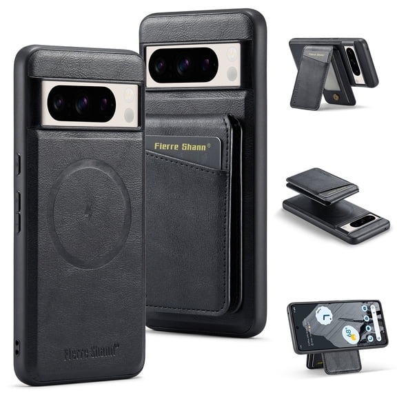 Allytechgroup Google Pixel 9 Pro Wallet Case with Card Holder, PU Leather Shockproof Magnetic Cover Case Compatible with Magsafe Wireless Charging Phone Case for Google Pixel 9 Pro, Black