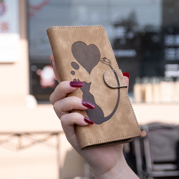 Allytechgroup Google Pixel 9 Pro XL Case Wallet, Cute Cat Heart Stylish PU Leather Flip Cover Stand Magnetic Closure Bumper Shockproof Phone Case for Google Pixel 9 Pro XL, Beige