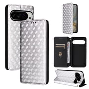 Allytechgroup for Google Pixel 9 Pro XL Case Wallet, Premium PU Leather ID Cards Slots Holder Shockproof Flip Cover Stand Anti-Scratch Slim Fit Phone Case for Google Pixel 9 Pro XL, Silver