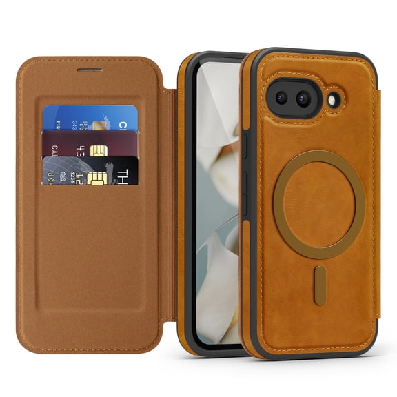 Allytechgroup Google Pixel 9 Wallet Case Compatible with MagSafe, PU Leather Folio Card Holder RFID Blocking Shockproof Flip Cover Hidden Closure Phone Case for Google Pixel 9, Brown