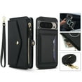 thumbnail image 1 of Allytechgroup for Google Pixel 9A Case with Detachable Cards Holder, Built-in Shoulder Strap Wrist Strap Support Magnetic Car Phone Mount Shockproof Full Body Cover for Women Girls, Black, 1 of 7
