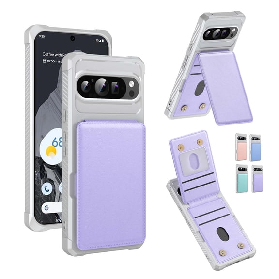 Allytechgroup for Google Pixel 9A Case with Kickstand Credit Card Slots PU Leather Back Magnetic Wallet Cover Shockproof Soft TPU Bumper Lightweight Thin Shell, Purple