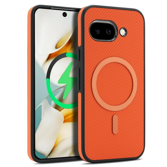 Allytechgroup for Google Pixel 9A Case, Magnetic PC+TPU Protective Case with Anti-Scratch Shock-Absorbent Non-Slip Grip and Wireless-Charging Friendly for Google Pixel 9A, Orange