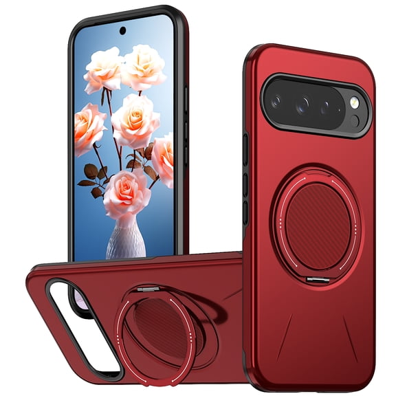 Allytechgroup for Google Pixel 9A Case with Magnetic Ring Holder, [Compatible with Magsafe] Kickstand Shockproof Drop Proof Anti-Scratch Slim Fit Shell Phone Case for Google Pixel 9A, Red