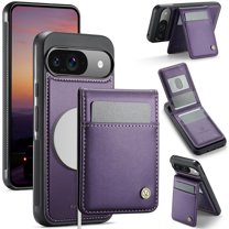 Allytechgroup for Google Pixel 9A Case, PU Leather Detachable Cards Holder 2 In 1 Wallet Case Comaptible with MagSafe Kickstand Magnetic Shockproof Back Cover for Google Pixel 9A, Purple