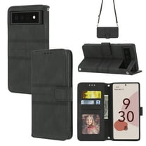 Allytechgroup for Google Pixel 9A Case, PU Leather Flip Stand Card Slots Protective Case Shockproof Wallet Kickstand Crossbody Shoulder Strap Phone Case for Google Pixel 9A, Black