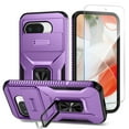 thumbnail image 1 of Allytechgroup for Google Pixel 9A Case with Screen Protection, Sliding Camera Lens Cover Military Grade Protection Stand Bracket Bumper Rugged TPU PC Phone Case for Google Pixel 9A, Purple, 1 of 8