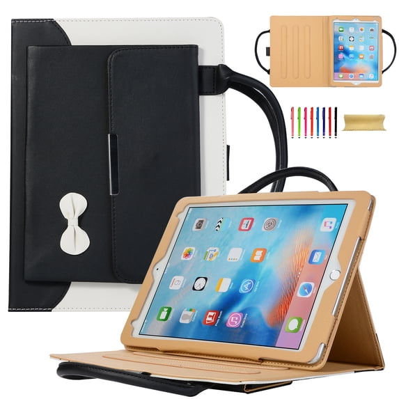 Allytechgroup Hand Bag Case for Apple iPad mini 7th 6th Generation 8.3 Inch, Stylish Bowknot Cover with Pocket Multi Angle Viewing Stand Feature Protective Tablet Case for Girls Women,Black