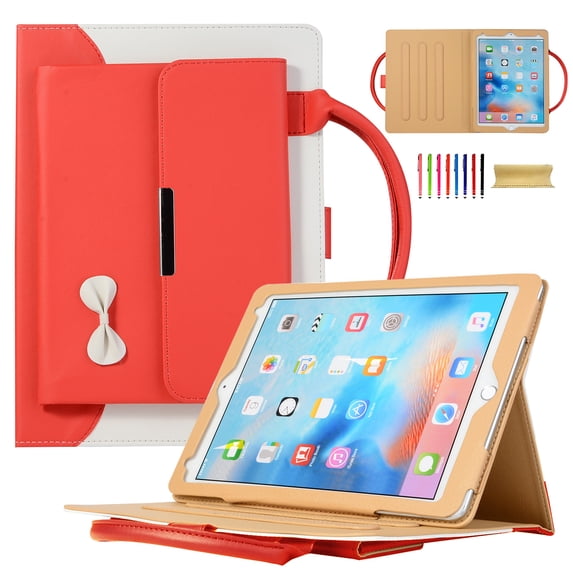 Allytechgroup Hand Bag Case for Apple iPad mini 7th 6th Generation 8.3 Inch, Stylish Bowknot Cover with Pocket Multi Angle Viewing Stand Feature Protective Tablet Case for Girls Women,Red