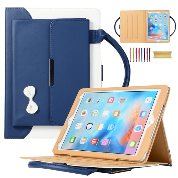 Allytechgroup Hand Bag Case for Apple iPad mini 7th 6th Generation 8.3 Inch, Stylish Bowknot Cover with Pocket Multi Angle Viewing Stand Feature Protective Tablet Case for Girls Women,Blue
