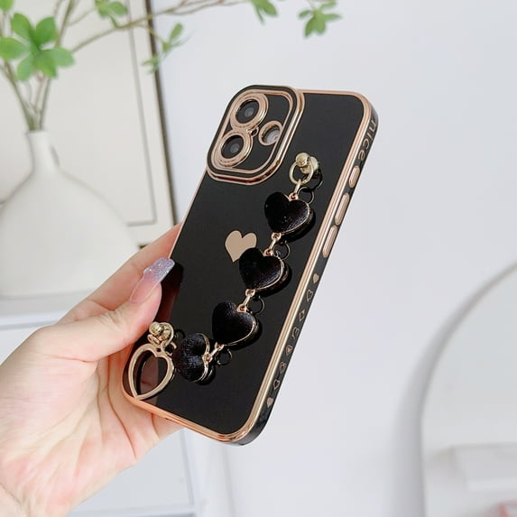 Allytechgroup Heart Charm Case for Apple Samsung Galaxy A16 5G, Samsung Galaxy A16 5G Cover, Stylish and Fun Protection with Unique Heart Keychain Shockproof Anti-Scratch Case for Girls Women,Black