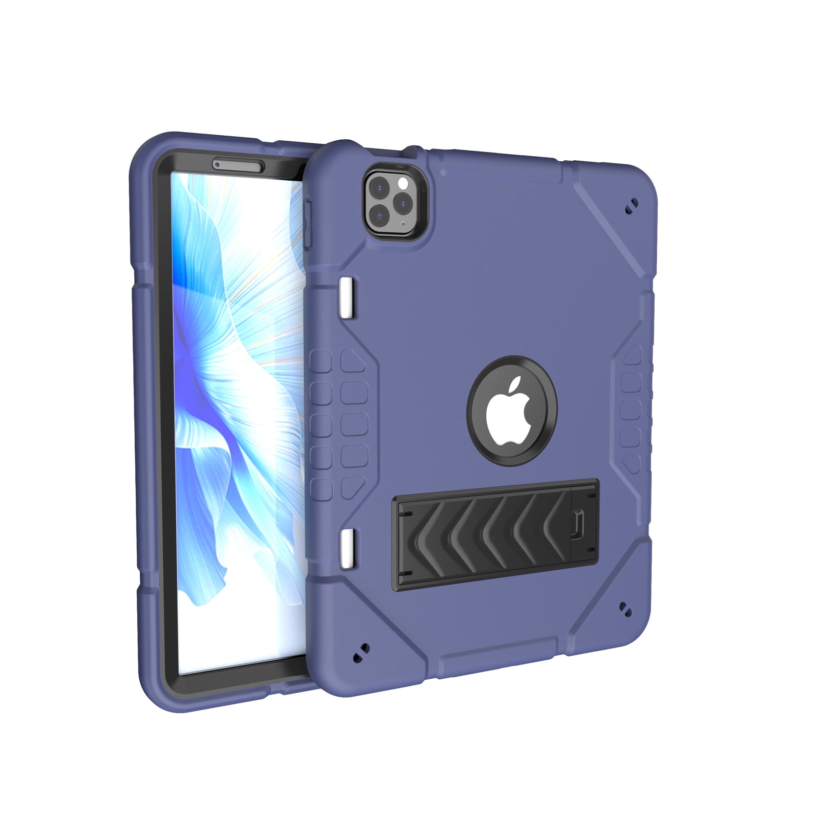 Allytechgroup Case for Apple iPad Air 11 Inch M4 M3 M2 2026/2025/2024, Rugged Tablet Case with Kickstand Pencil Holder Logo Hole Kids Friendly TPU + PC Cover, Blueblack