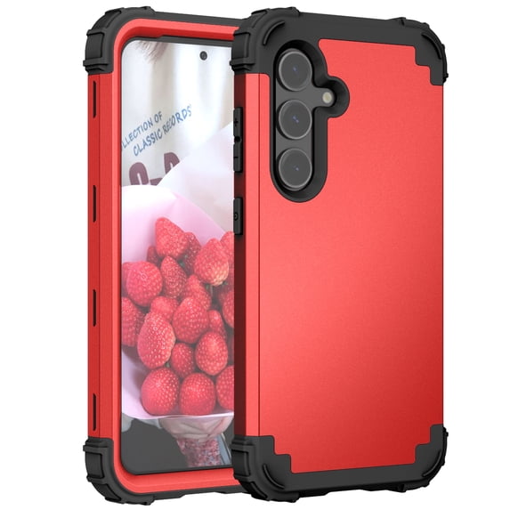 Allytechgroup Heavy Duty Case for Samsung Galaxy S25, Soft TPU + Rugged PC Triple-Layers Four Corners Protection Shockproof Anti-Scratch Case for Samsung Galaxy S25, Red