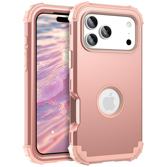 Allytechgroup Heavy Duty Case for iPhone 17 Pro Max, Soft TPU + Rugged PC Triple-Layers Four Corners Protection Shockproof Anti-Scratch Case for iPhone 17 Pro Max, Rosegold