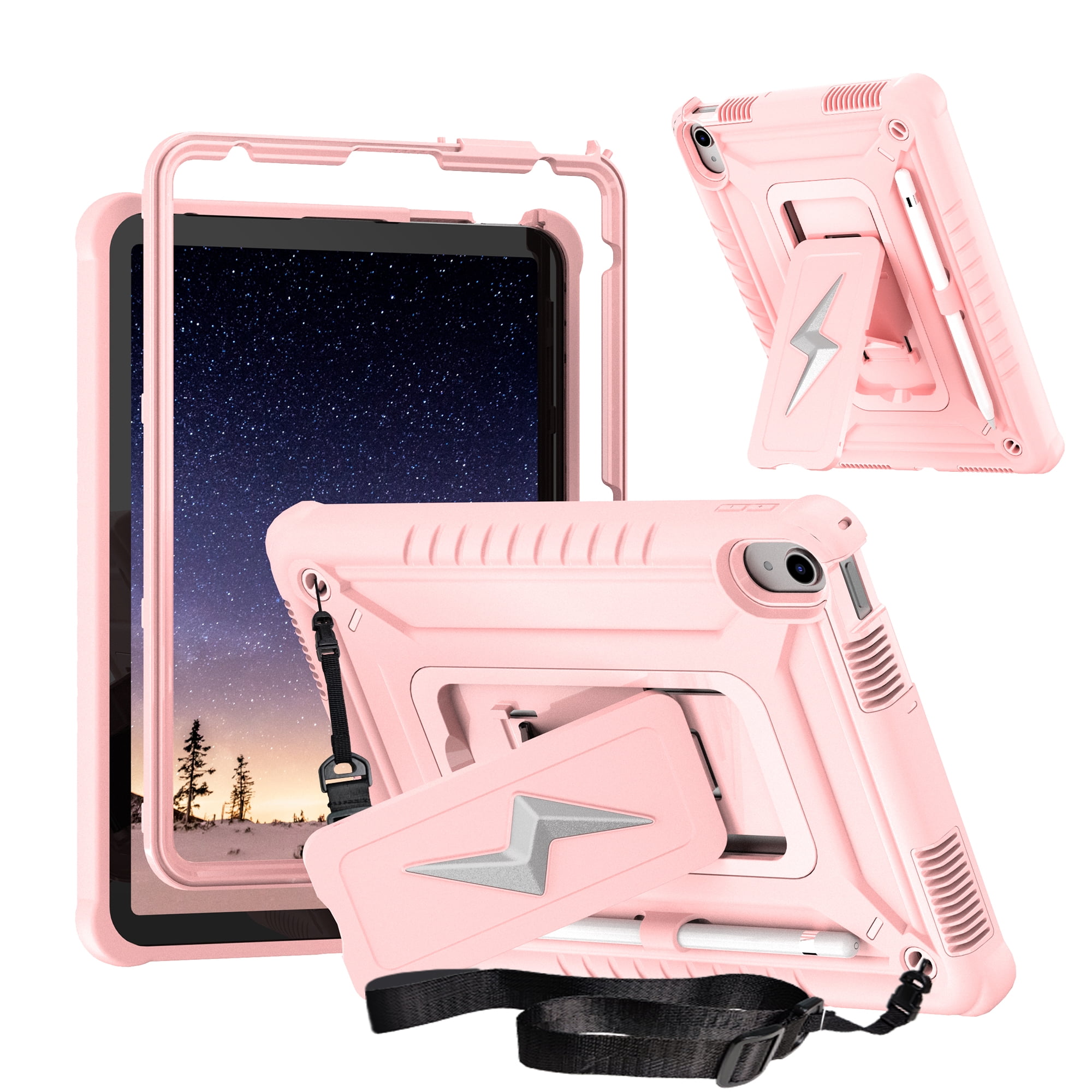 Allytechgroup Heavy Duty Shockproof Case for Apple iPad A16 11th Generation 11" 2025 & iPad 10th Generation 10.9" 2022, Tablet Case with Kickstand, Pencil Holder, Strap Kids Friendly Cover,Rosegold