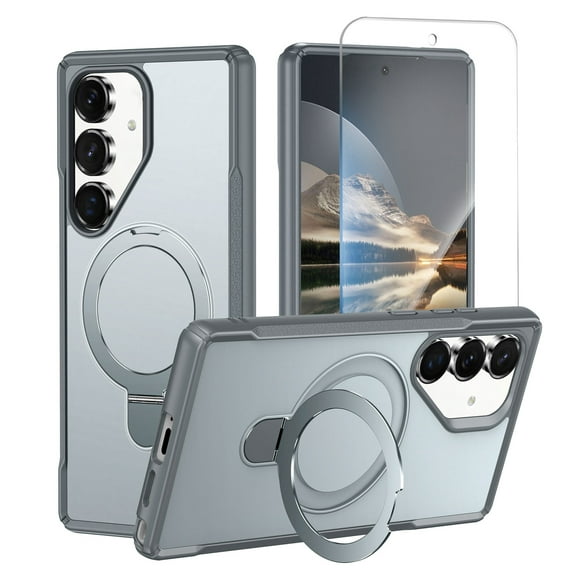 Allytechgroup Heavy Duty Shockproof Galaxy A16 5G Case with Screen Protector, Rugged Phone Case for Samsung Galaxy A16 5G Compatible withMagSafe & Car Mount Kickstand Ring Cover, Gray