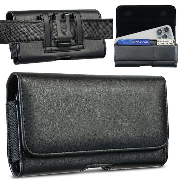 Allytechgroup Holster for iPhone 16 Pro Max 16 Plus 16e 15 Pro Max 14 Pro Max 13 Pro Max, Galaxy S25 Ultra Pixel 9 Pro XL Cell Horizontal Phone Case with Belt Clip ID Card Holder, Black
