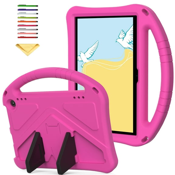 Allytechgroup Kids Case for Amazon Kindle Fire HD 8 & Fire HD 8 Plus Tablet Case (12th/10th Generation, 2024/2022/2020) with Handle/Kickstand Soft EVA Shockproof Silicone Stand Cover, Rose