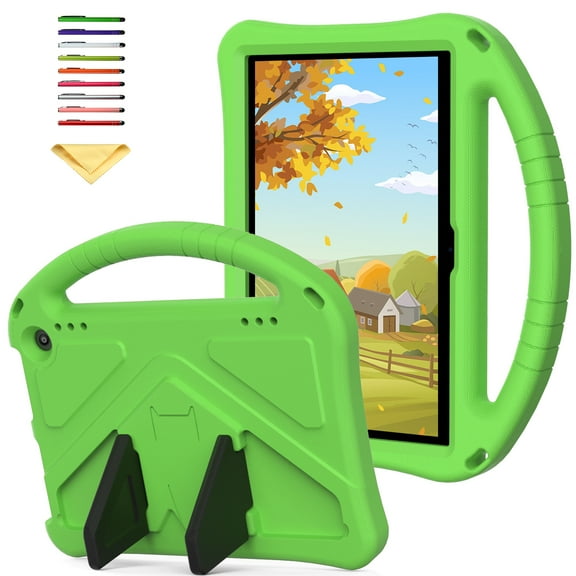 Allytechgroup Kids Case for Amazon Kindle Fire HD 8 & Fire HD 8 Plus Tablet Case (12th/10th Generation, 2024/2022/2020) with Handle/Kickstand Soft EVA Shockproof Silicone Stand Cover, Green