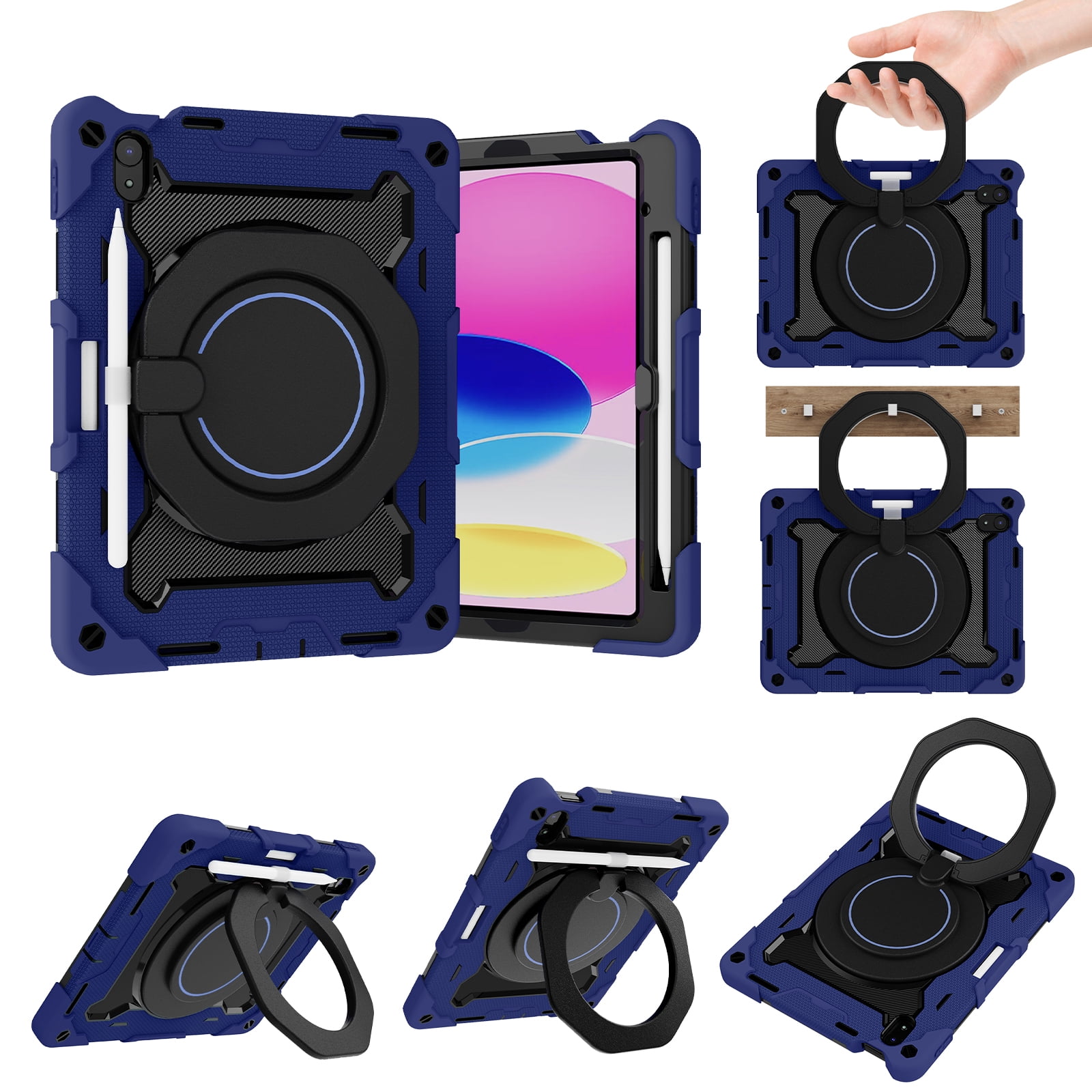 Allytechgroup Kids Case for Apple iPad 11th Gen 11" 2025/ iPad 10th Gen 10.9" 2022, with Pencil Holder Heavy Duty Protection Multiple Layers Kids Friendly Rotating Kickstand Rugged Handle Cover