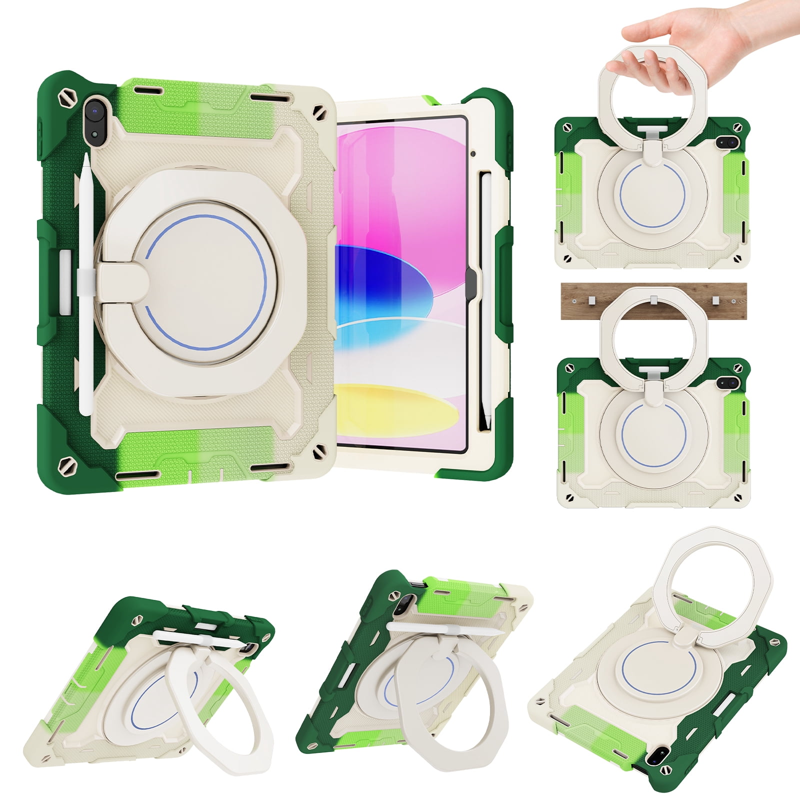 Allytechgroup Kids Case for Apple iPad 11th Gen 11" 2025/ iPad 10th Gen 10.9" 2022, with Pencil Holder Heavy Duty Protection Multiple Layers Kids Friendly Rotating Kickstand Rugged Handle Cover