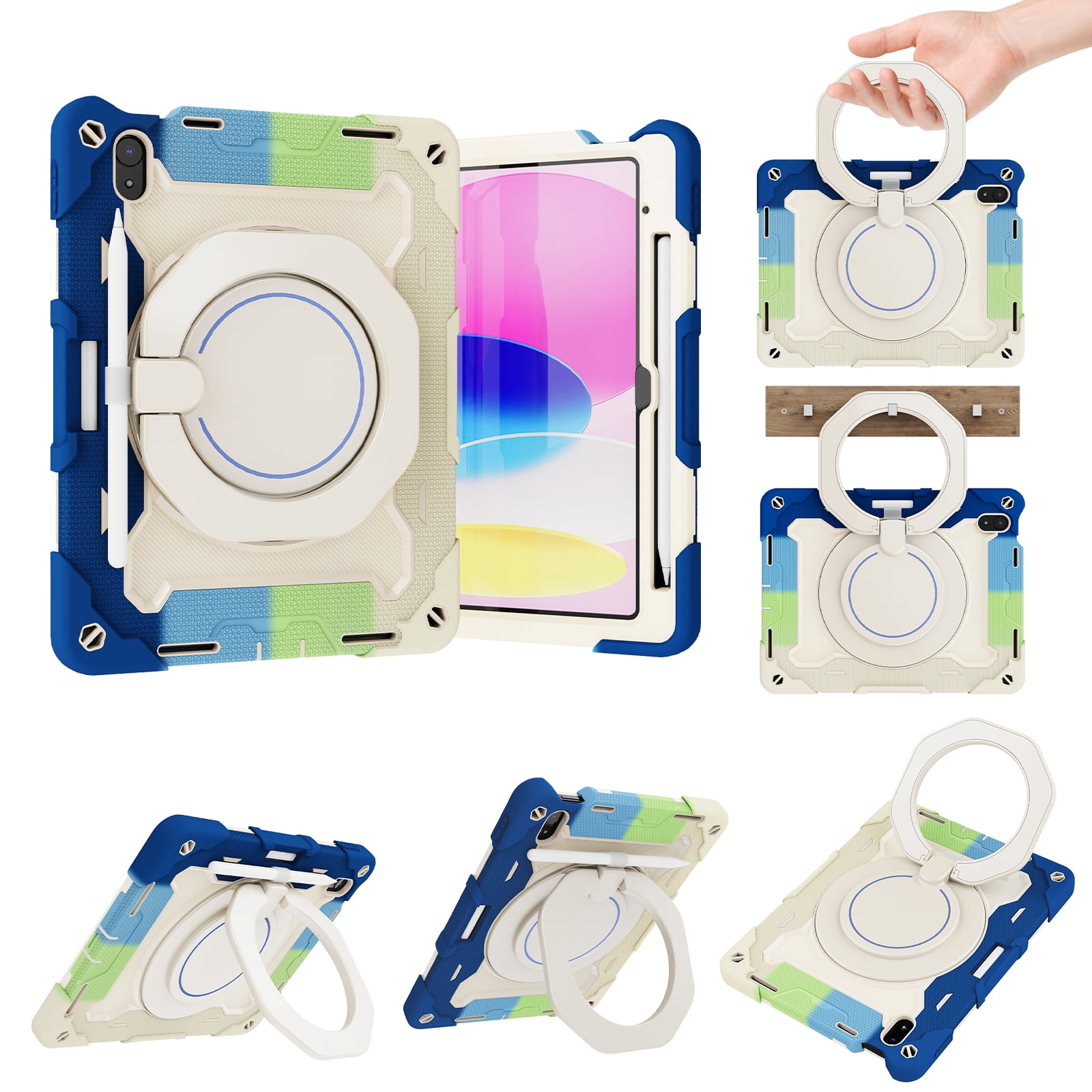 Allytechgroup Kids Case for Apple iPad 11th Gen 11" 2025/ iPad 10th Gen 10.9" 2022, with Pencil Holder Heavy Duty Protection Multiple Layers Kids Friendly Rotating Kickstand Rugged Handle Cover