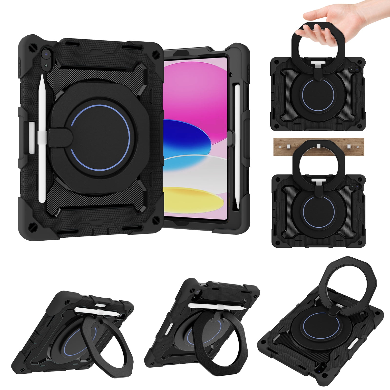 Allytechgroup Kids Case for Apple iPad 11th Gen 11" 2025/ iPad 10th Gen 10.9" 2022, with Pencil Holder Heavy Duty Protection Multiple Layers Kids Friendly Rotating Kickstand Rugged Handle Cover