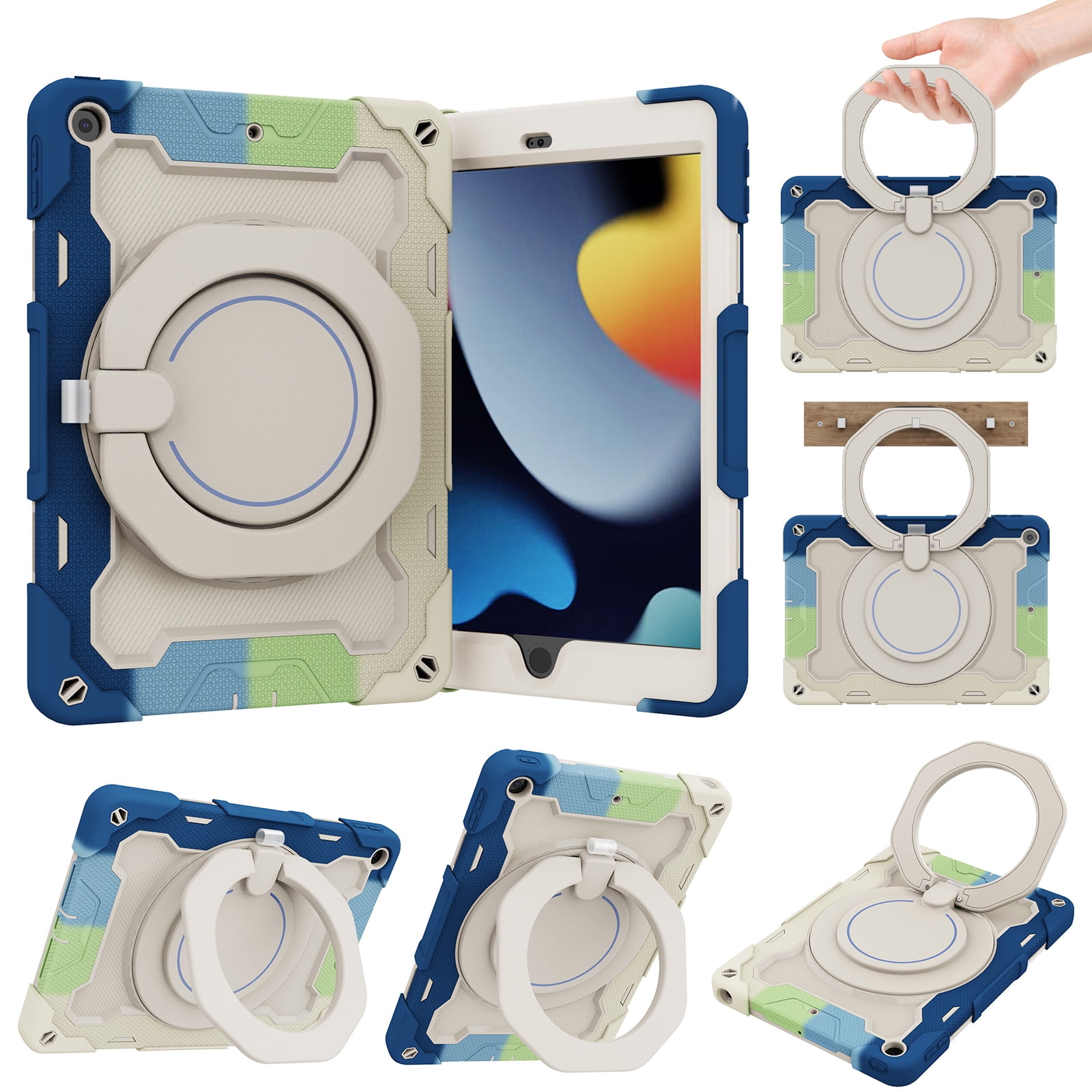 Allytechgroup Kids Case for Apple iPad 9th 8th 7th Generation 10.2" 2021/2020/2019, with Pencil Holder Heavy Duty Protection Multiple Layers Kids Friendly Rotating Kickstand Rugged Handle Cover