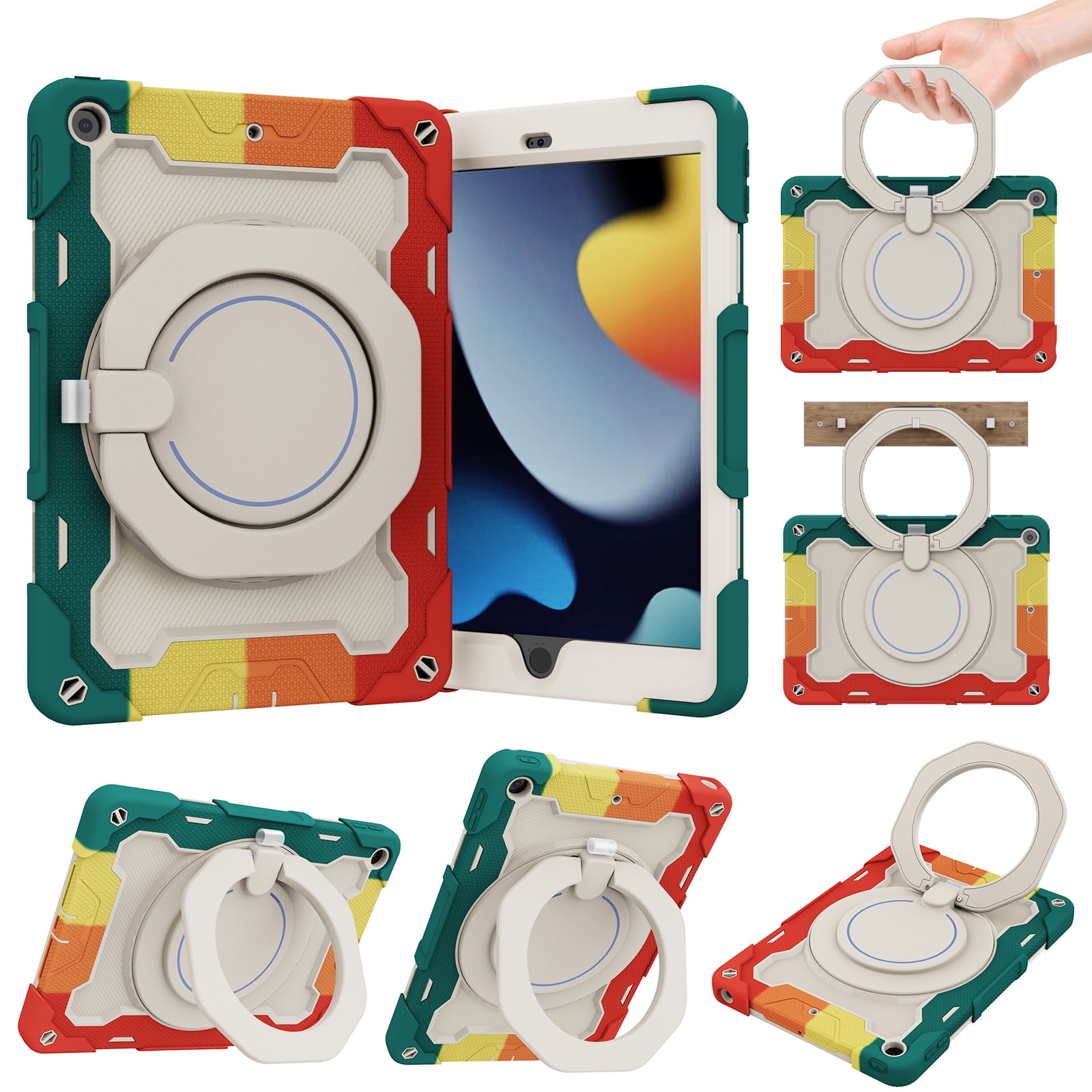 Allytechgroup Kids Case for Apple iPad 9th 8th 7th Generation 10.2" 2021/2020/2019, with Pencil Holder Heavy Duty Protection Multiple Layers Kids Friendly Rotating Kickstand Rugged Handle Cover