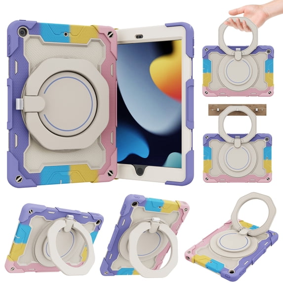Allytechgroup Kids Case for Apple iPad 9th 8th 7th Generation 10.2" 2021/2020/2019, with Pencil Holder Heavy Duty Protection Multiple Layers Kids Friendly Rotating Kickstand Rugged Handle Cover