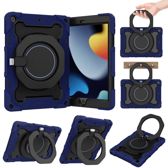 Allytechgroup Kids Case for Apple iPad 9th 8th 7th Generation 10.2" 2021/2020/2019, with Pencil Holder Heavy Duty Protection Multiple Layers Kids Friendly Rotating Kickstand Rugged Handle Cover