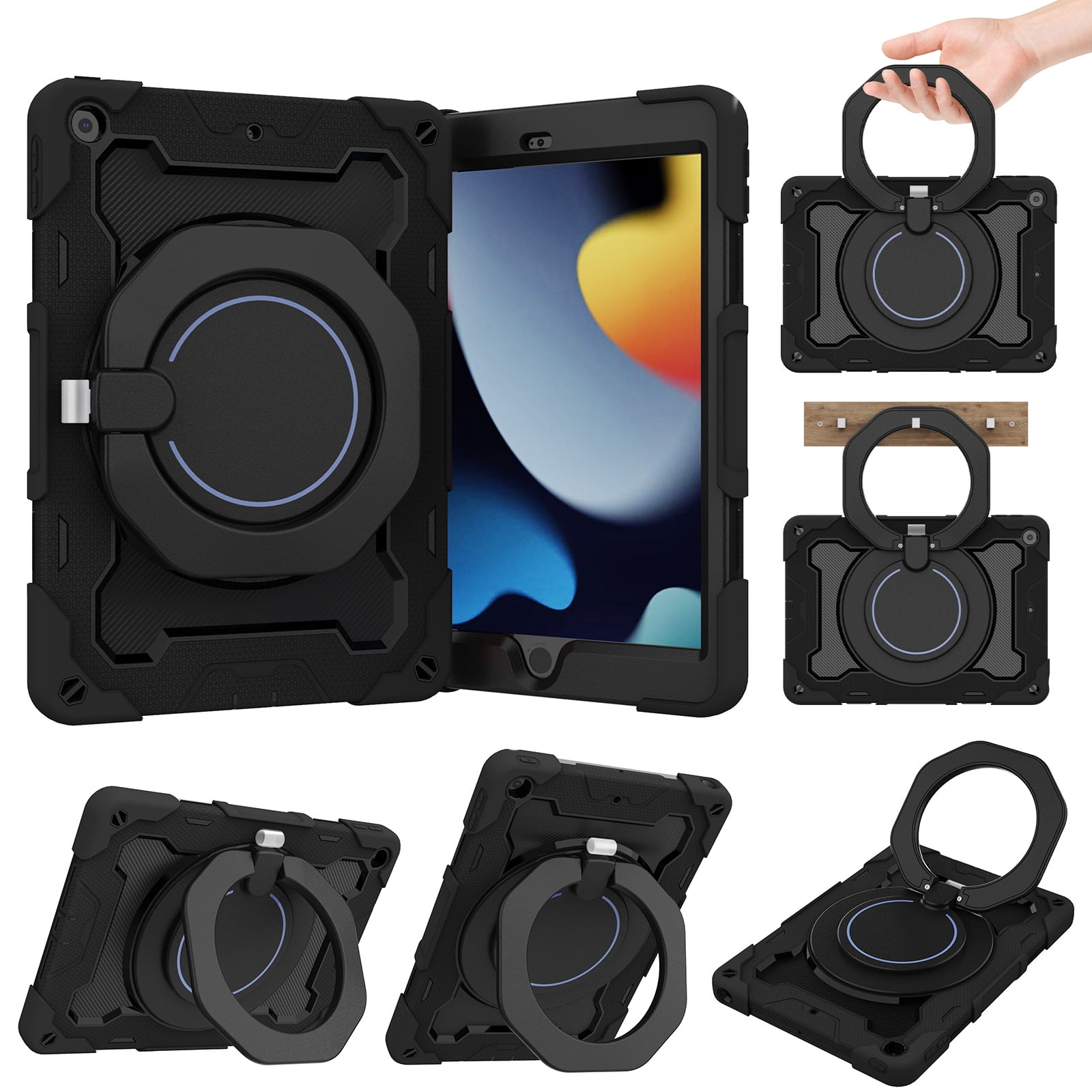 Allytechgroup Kids Case for Apple iPad 9th 8th 7th Generation 10.2" 2021/2020/2019, with Pencil Holder Heavy Duty Protection Multiple Layers Kids Friendly Rotating Kickstand Rugged Handle Cover