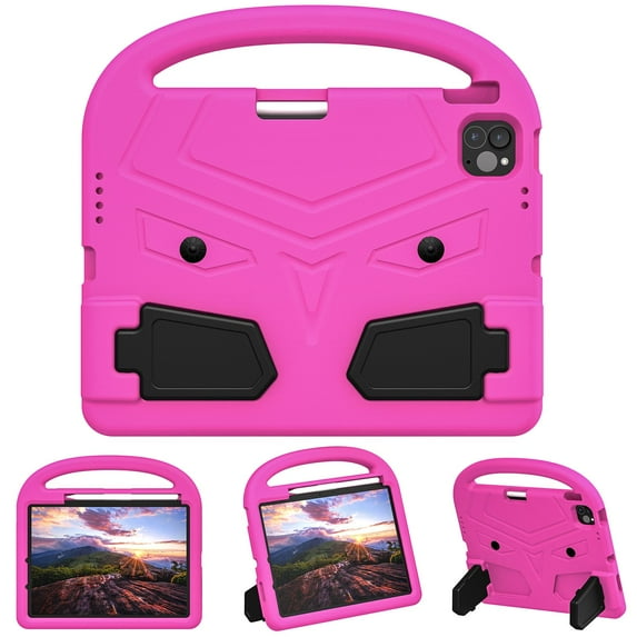 Allytechgroup Kids Case for Apple iPad Air 11 Inch M3 M2 2025/2024/ iPad Pro 11 M4 2024, Soft EVA Rubber Lightweight Handle Foldable Stand Heavy Duty Protection Kids Friendly Tablet Case,Pink